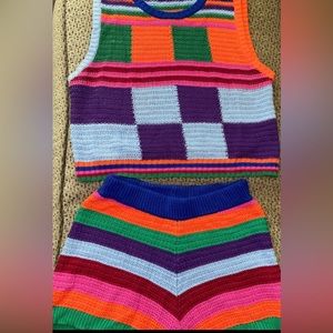 2 piece colorful block short set